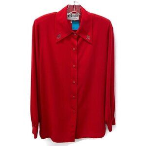 Da-Rue Red Bedazzled Button-Down Blouse
